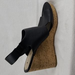 Via Spiga Black Leather Open Toe Wedges 8M